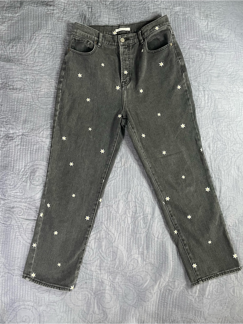 PacSun High Waisted Daisy Embroidered Straight Leg Jeans Black Floral Size 28/26